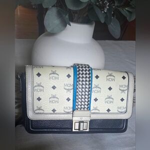 MCM Black and Cream Logo Crossbody Bag